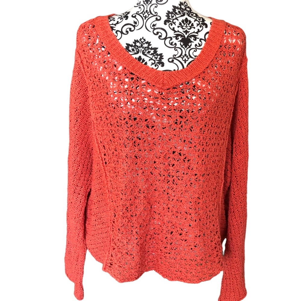Free People Orange Open-Knit Sweater